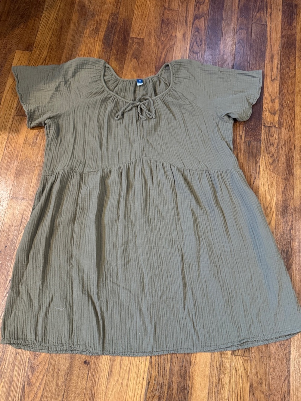 Old Navy Olive Green Tie-Neck Linen Dress